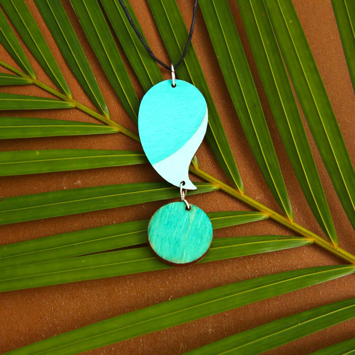 Teal Teardrop Wooden Necklace