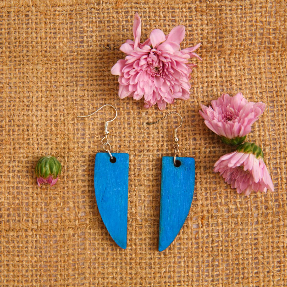 Blue Beak Wooden Earrings