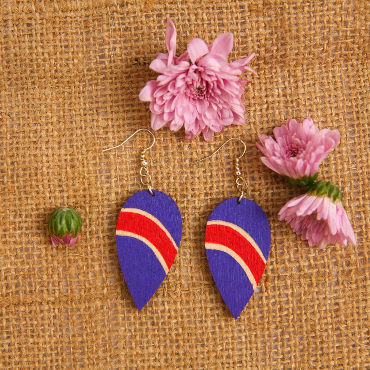 Purple Drop Wooden Earrings