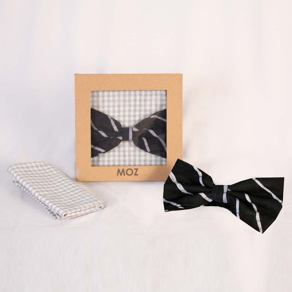 Black Batik Stripes Bow Tie