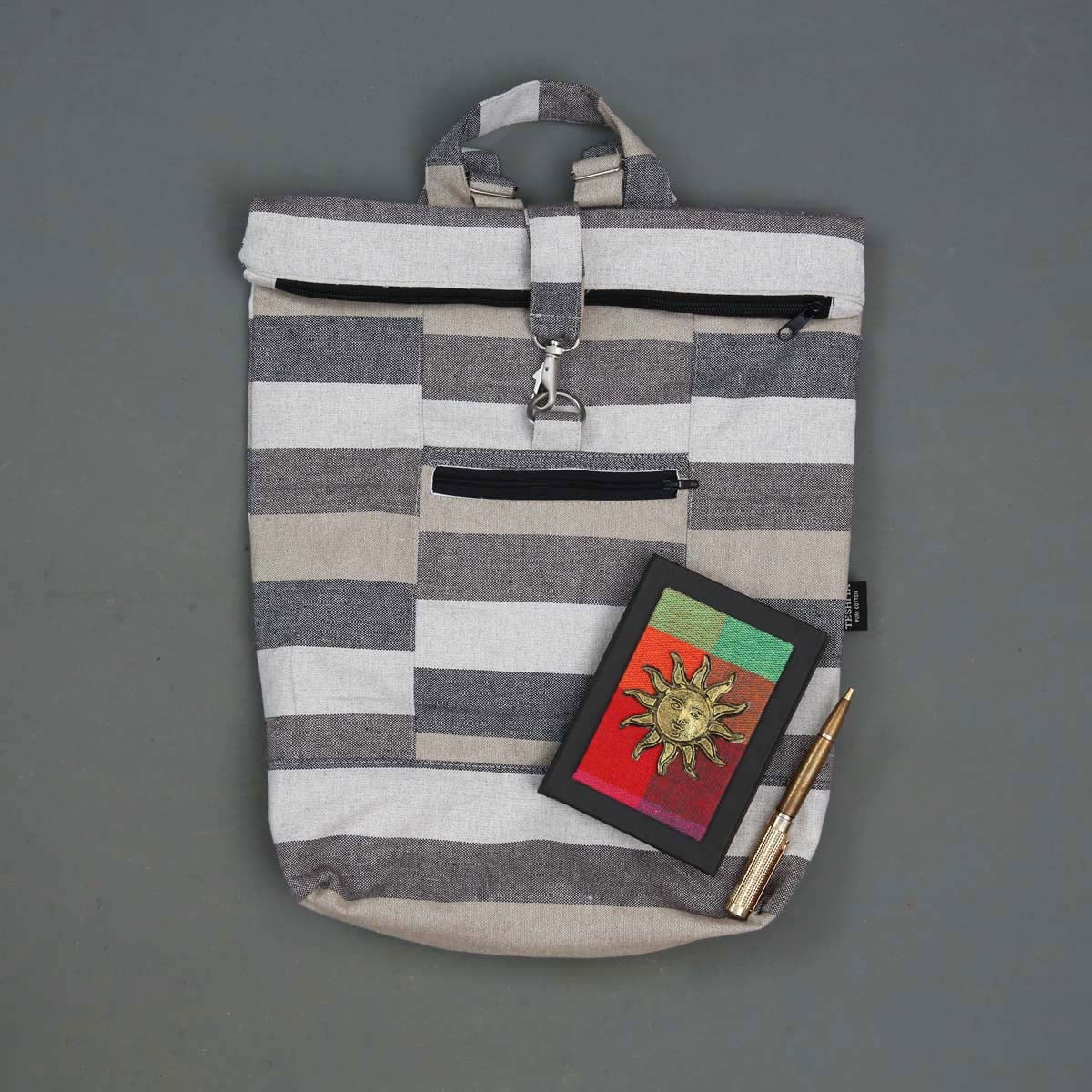 Grey Striped Handloom Rucksack