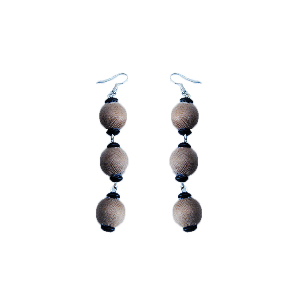 Beige Wooden Beads Drop Earrings