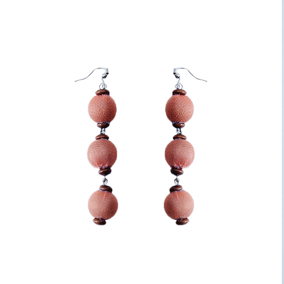Peach Wooden Beads Drop Earrings