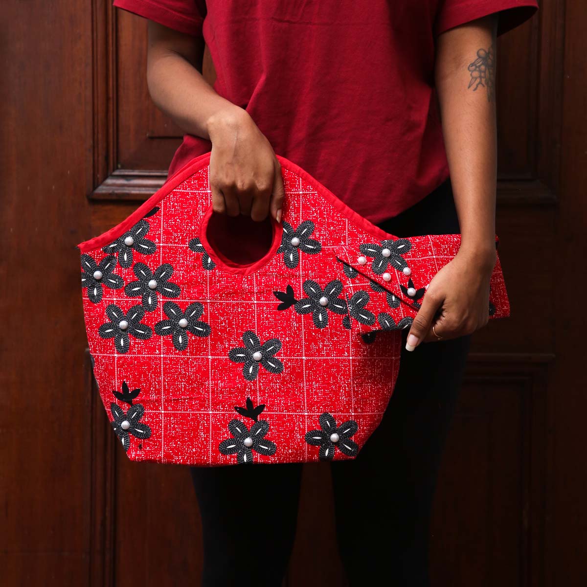 Red Squares Bag & Wallet Set