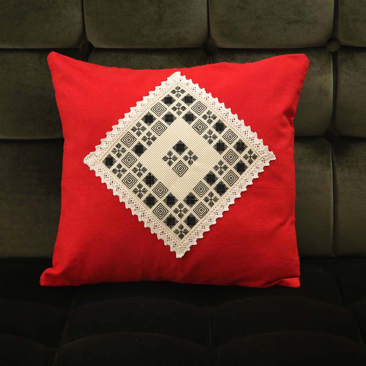 Crimson Embroidered Cushion Cover