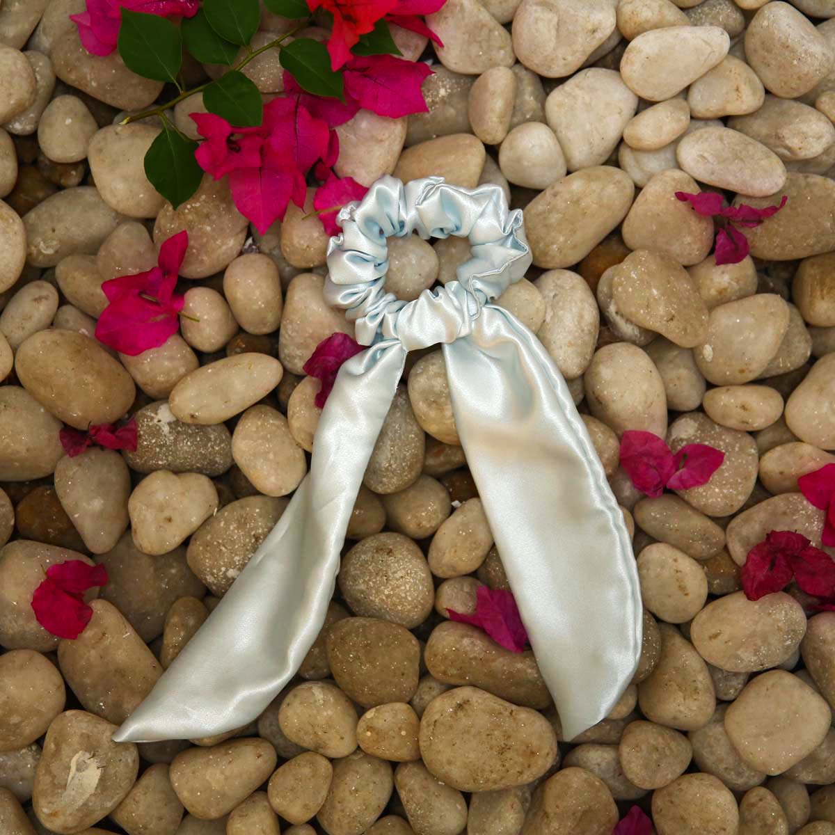 Ice Blue Satin Mini Scarf Scrunchie