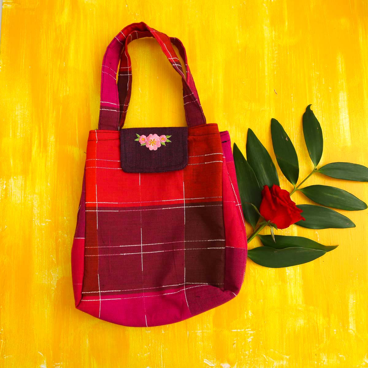 Magenta Handloom Flower Tote