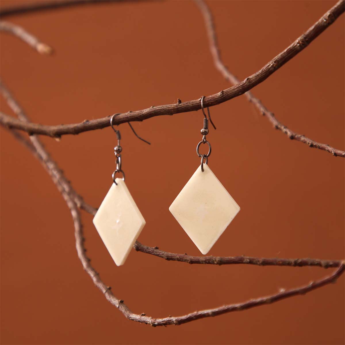 Ivory Diamond Resin Earrings