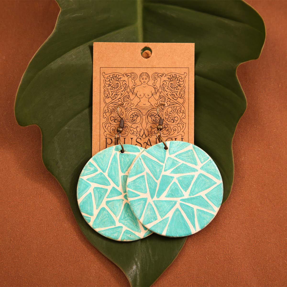 Teal Triangle Paper Earrings