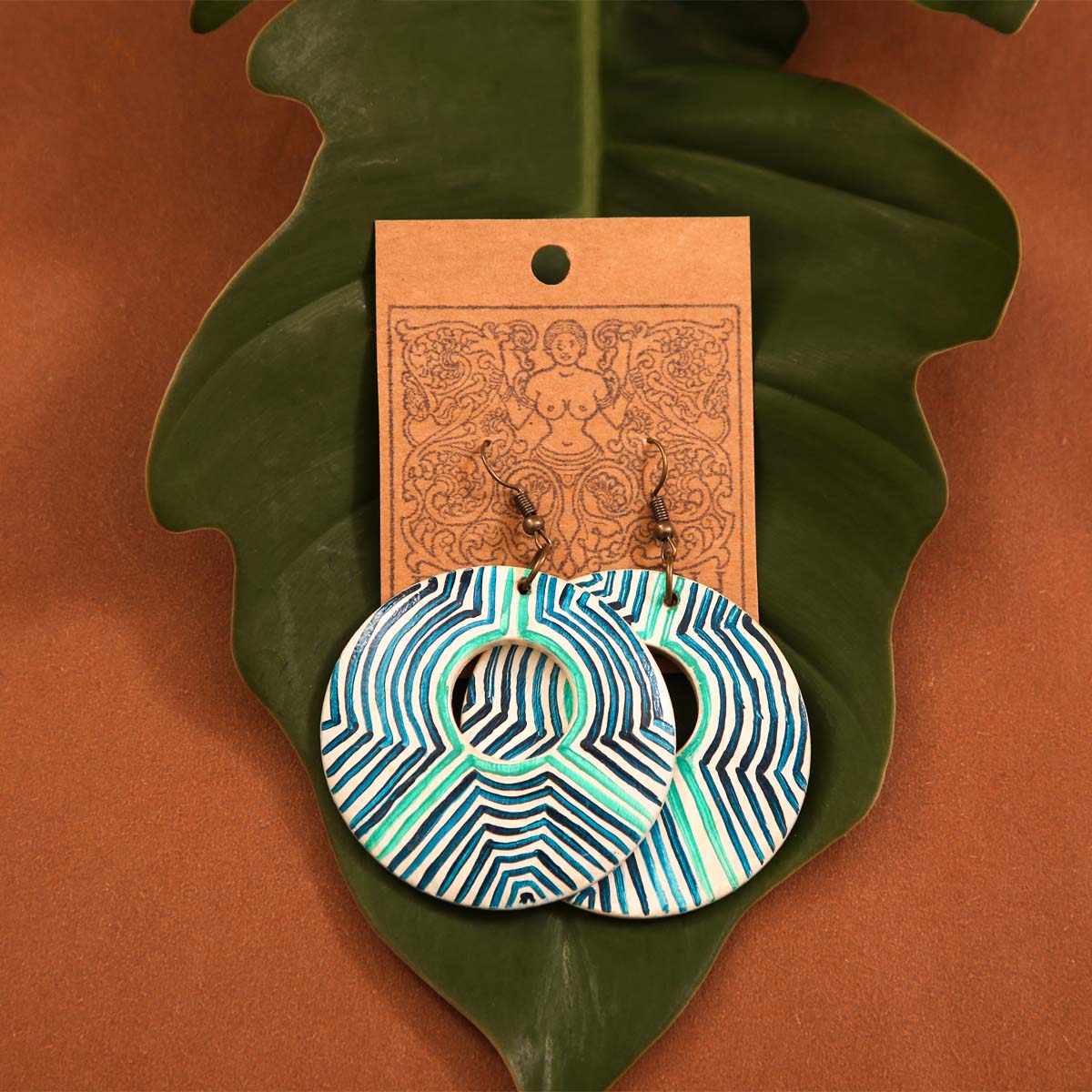 Teal Disc Wooden Earrings