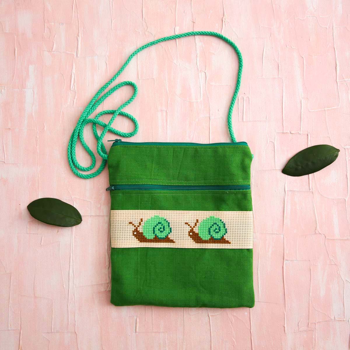 Green Snail Handloom Side Bag
