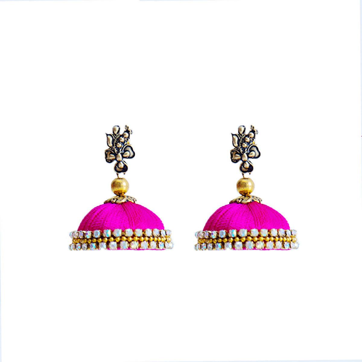 Berry Thread Jhumka Earrings