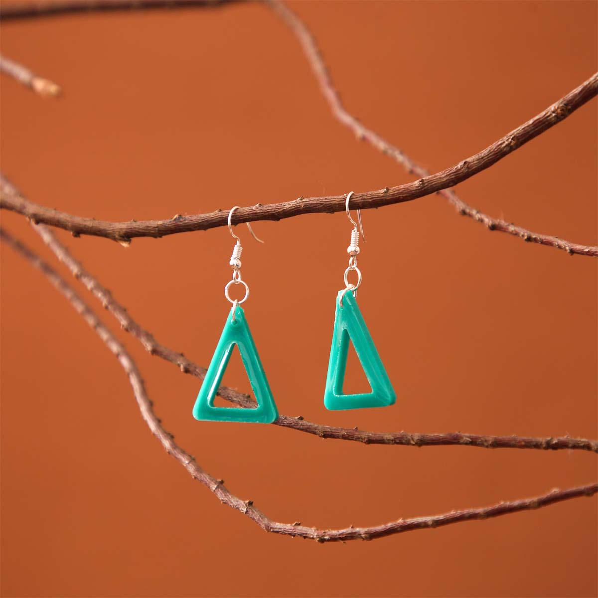Hollow Teal Triangle Resin Earrings