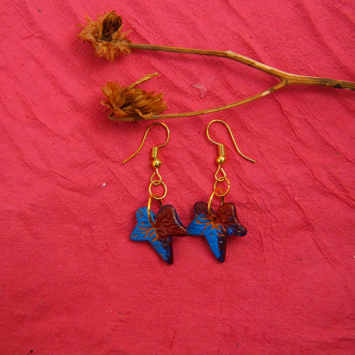 Blue & Brown Maple Terracotta Earrings