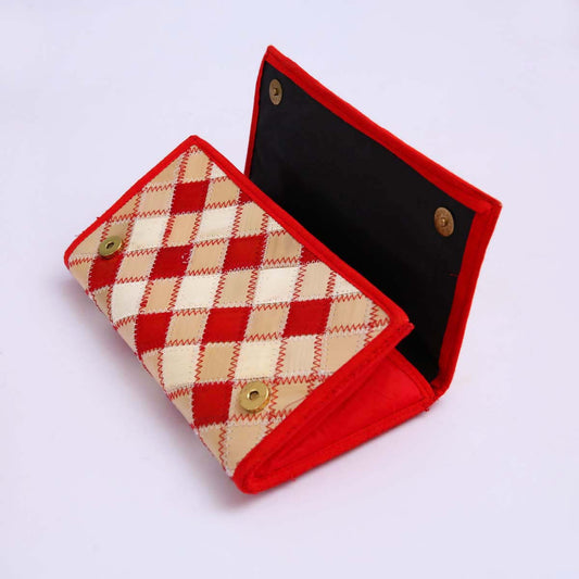 Red Checked Palmyrah Wallet