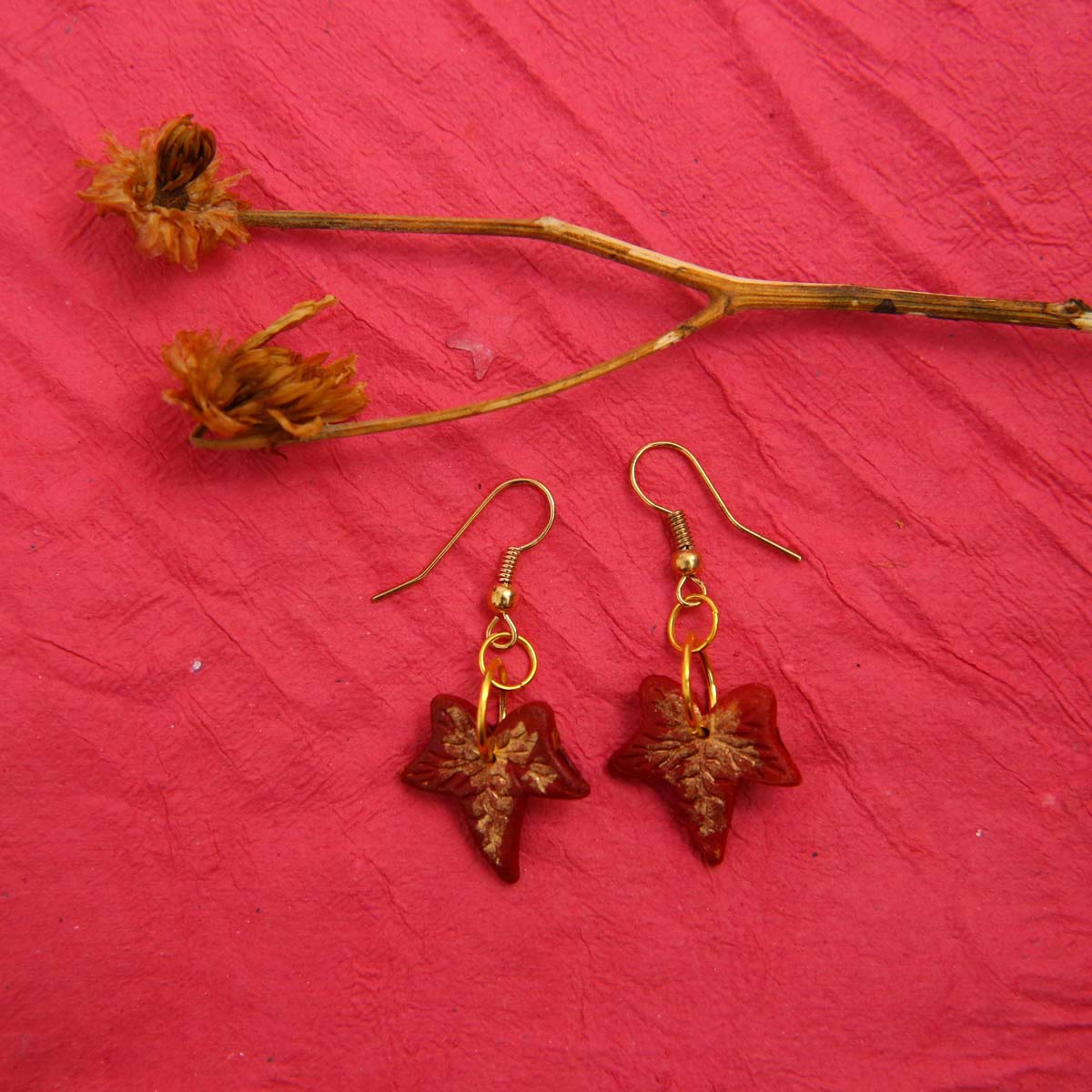 Red & Gold Maple Terracotta Earrings