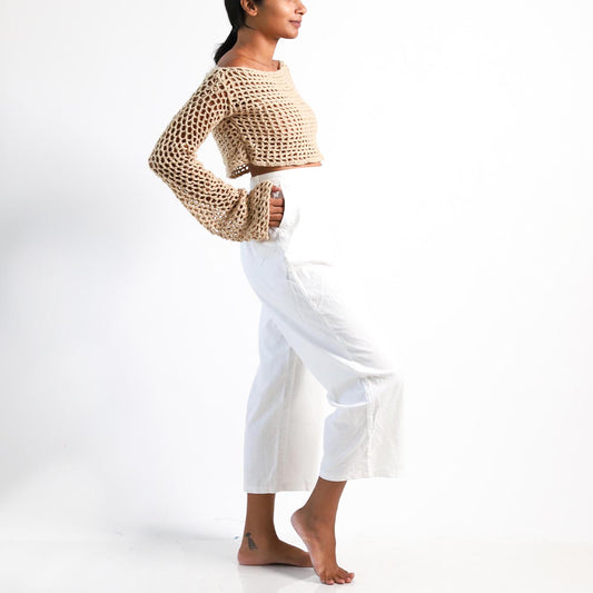 Beige Crotchet Off - Shoulder Top