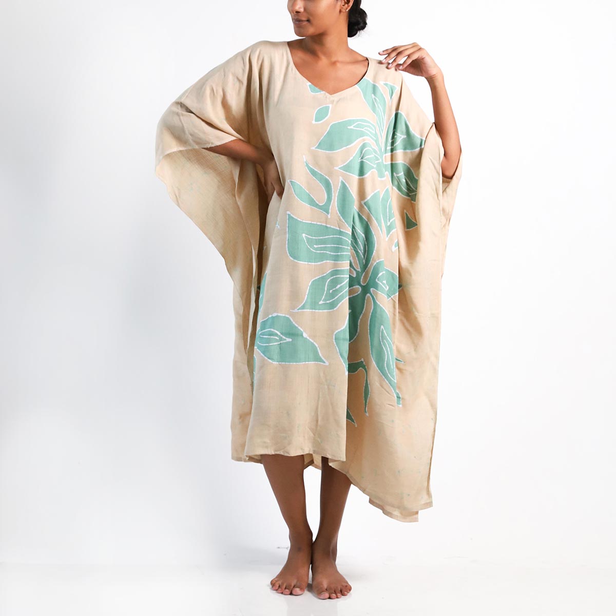 Turq and Beige Batik Kaftan