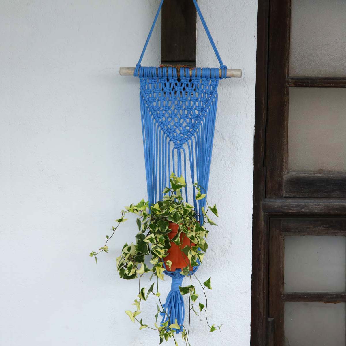 Blue Macrame Plant Hanger & Pot
