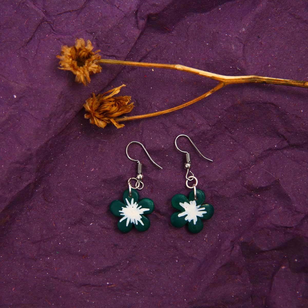 Green Floral Terracotta Earrings