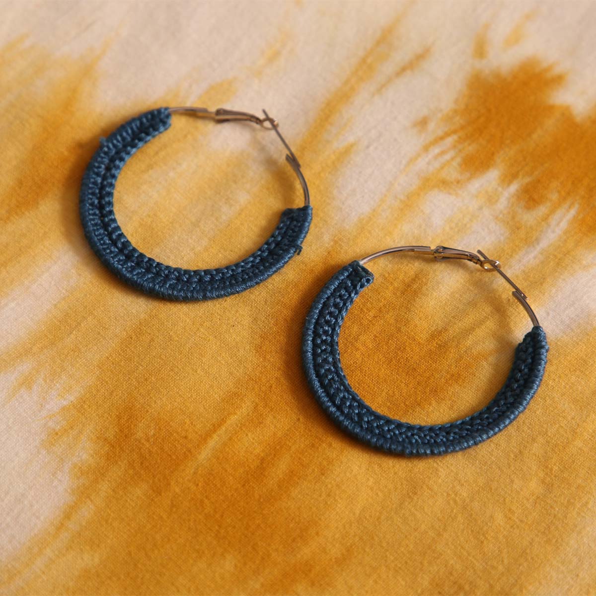 Navy Blue Crochet Hoop Earrings