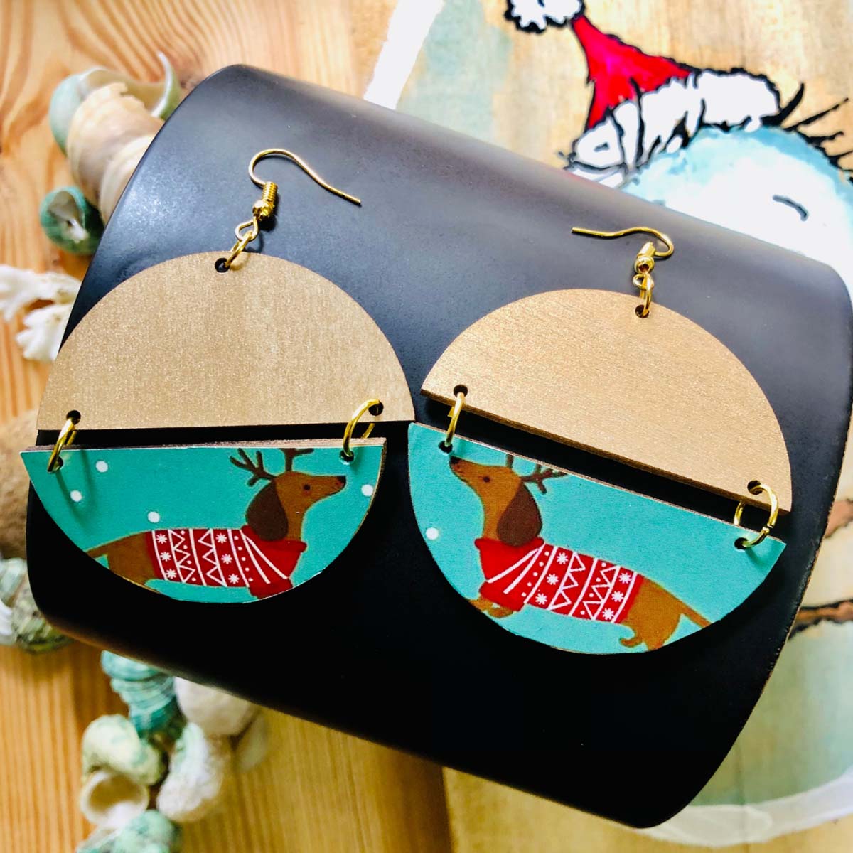 Christmas Weiner Wooden Earrings