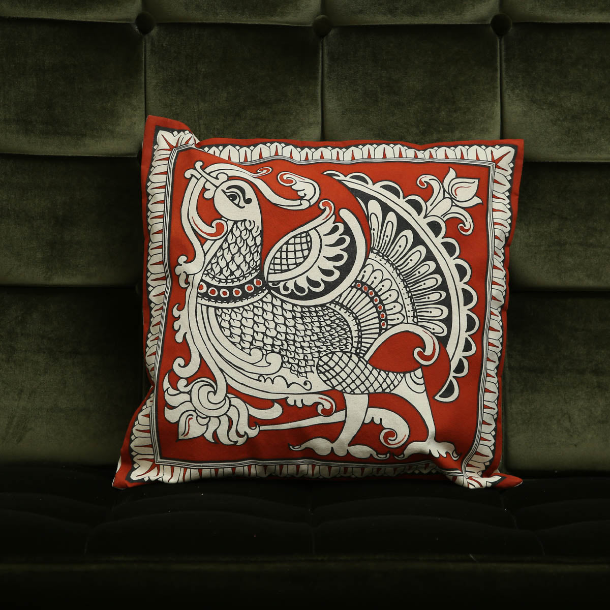 Vermillion Swan Cushion Cover