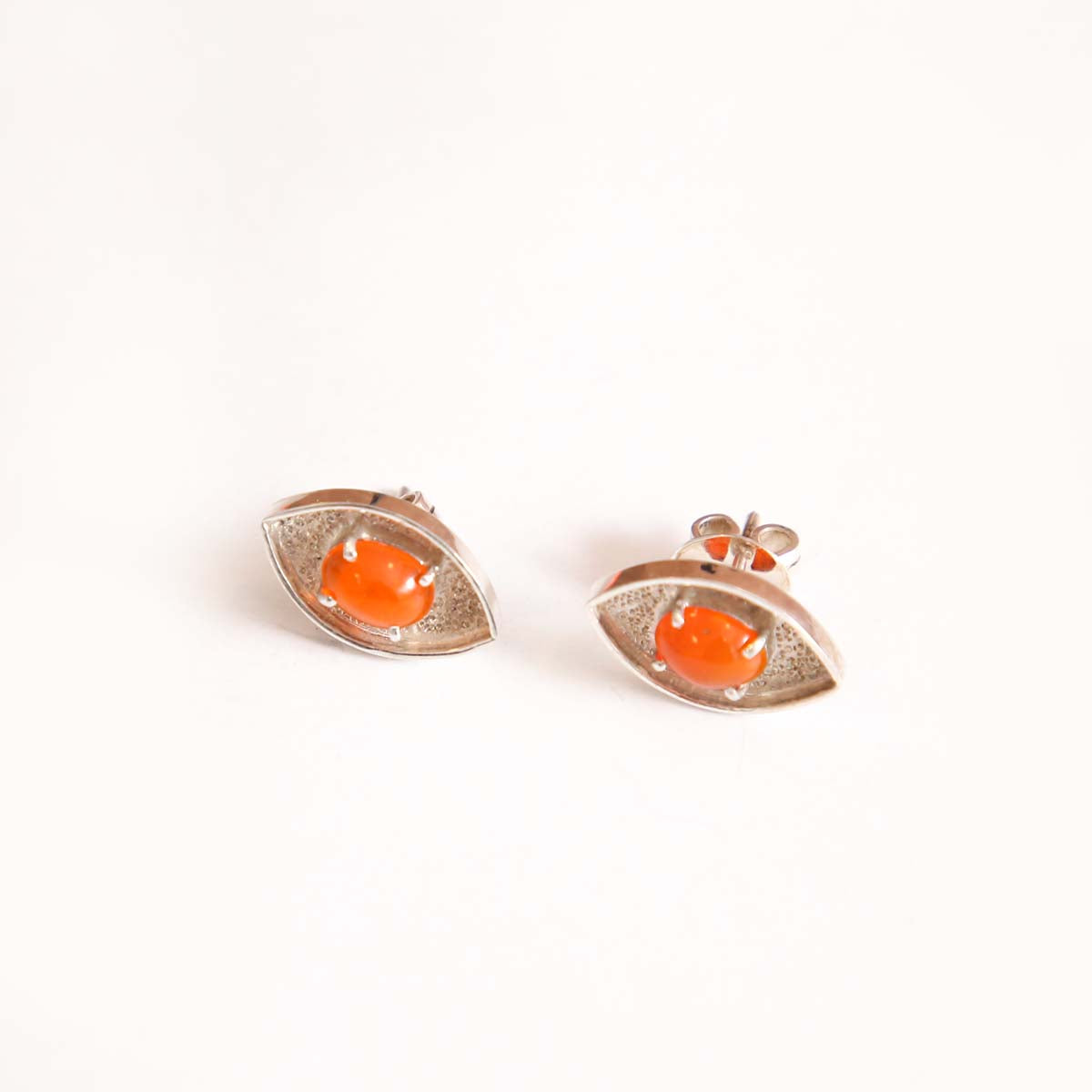 Eye-Shaped Fire Opal Studs