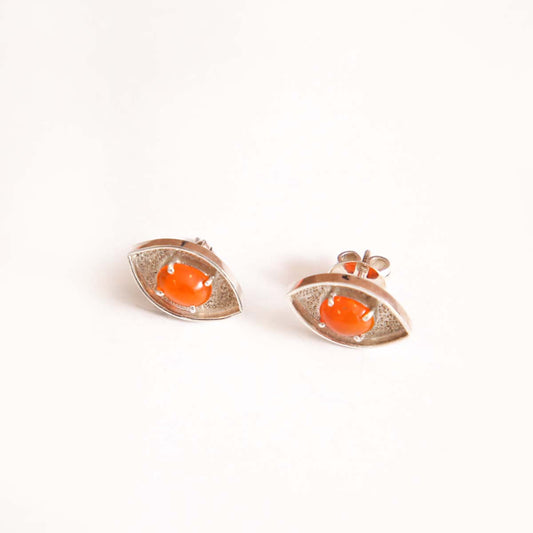Eye-Shaped Fire Opal Studs