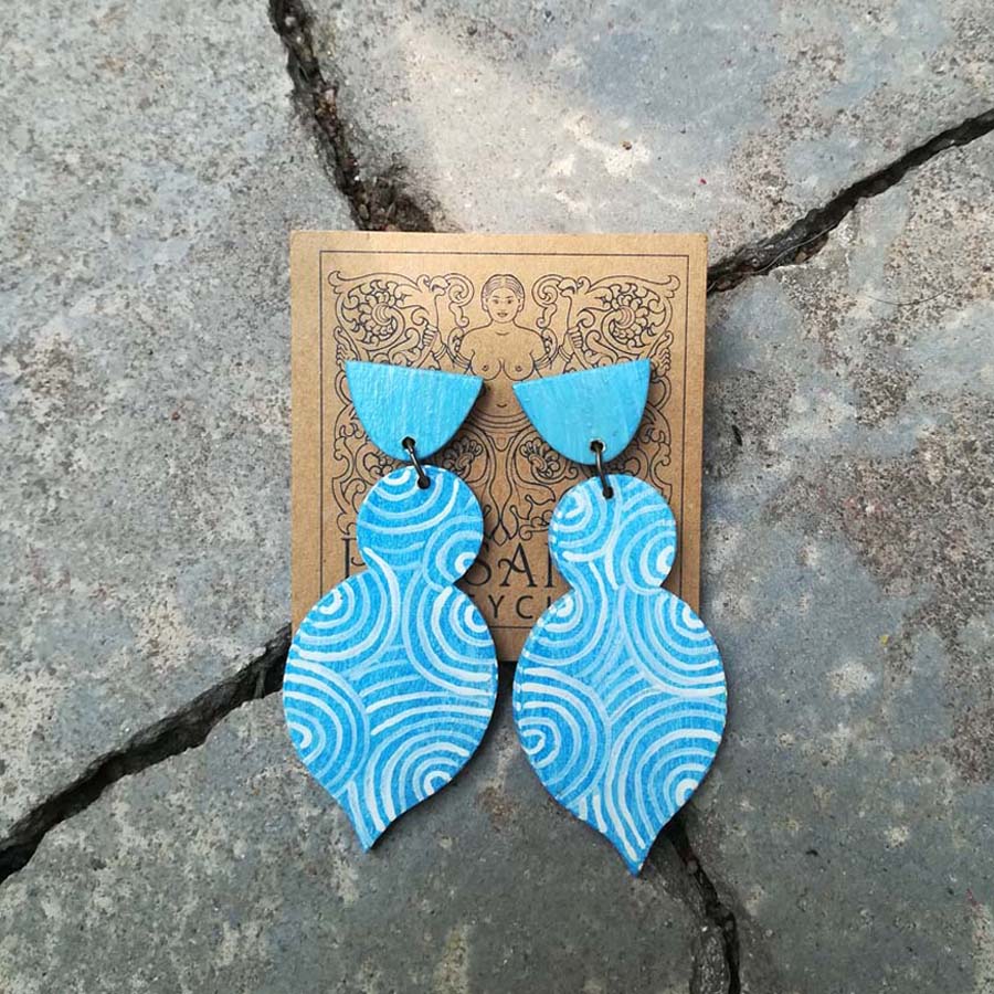 Teal Swirl Paper Earrings