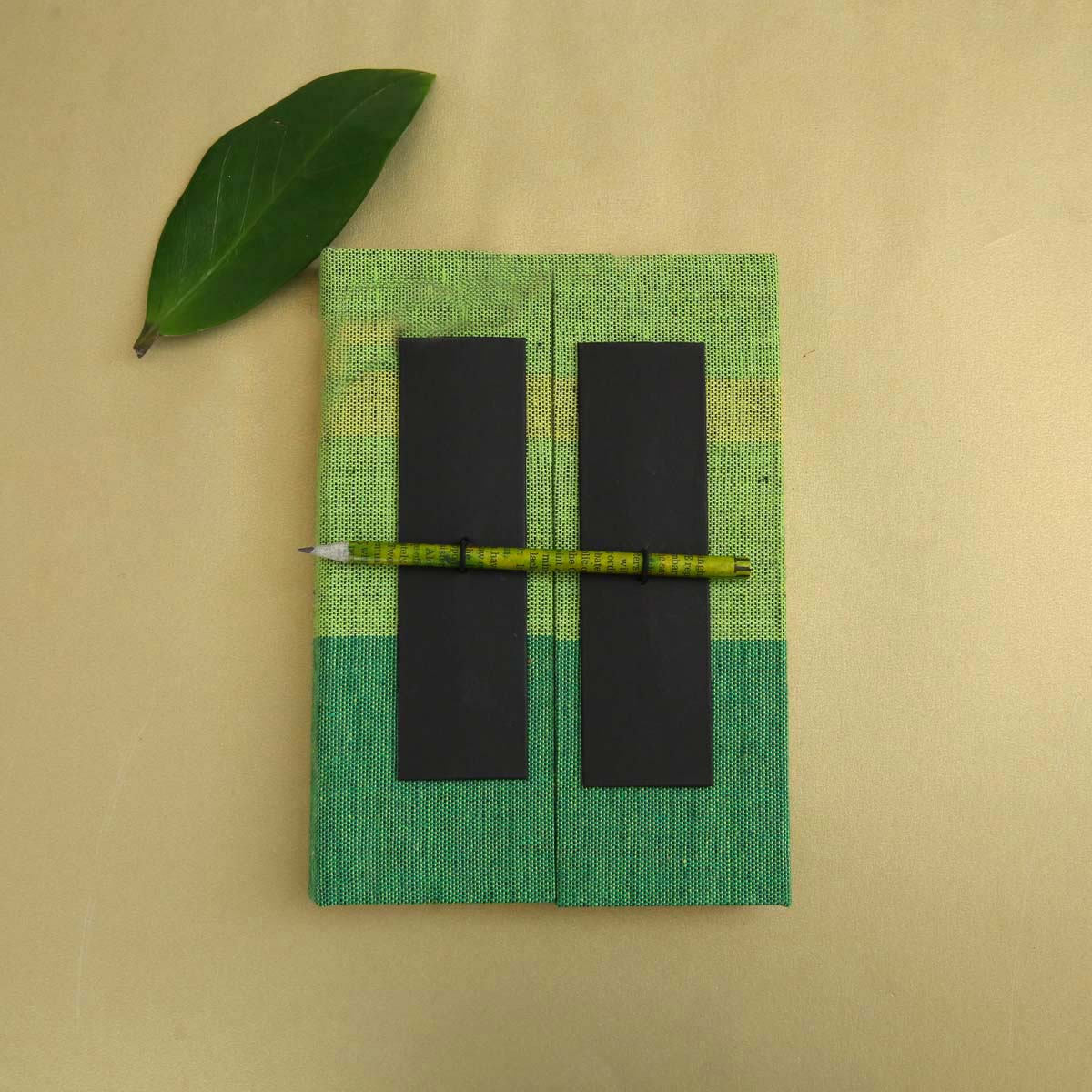 Shades Of Green Handloom A5 Notebook & Pencil