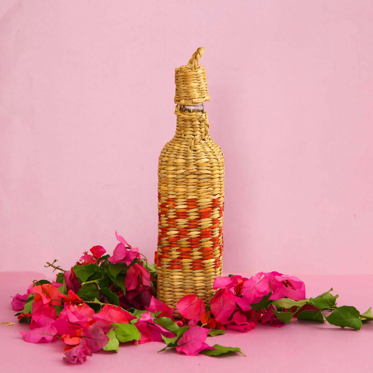 Tangerine Reed Bottle Holder & Glass Bottle