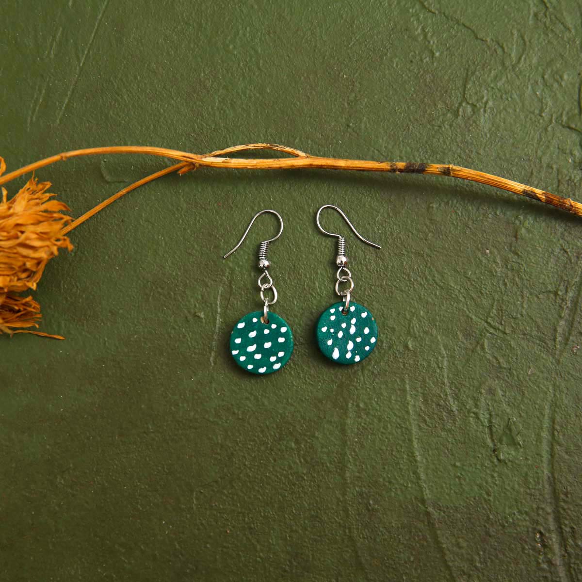 Green Polka Terracotta Earrings