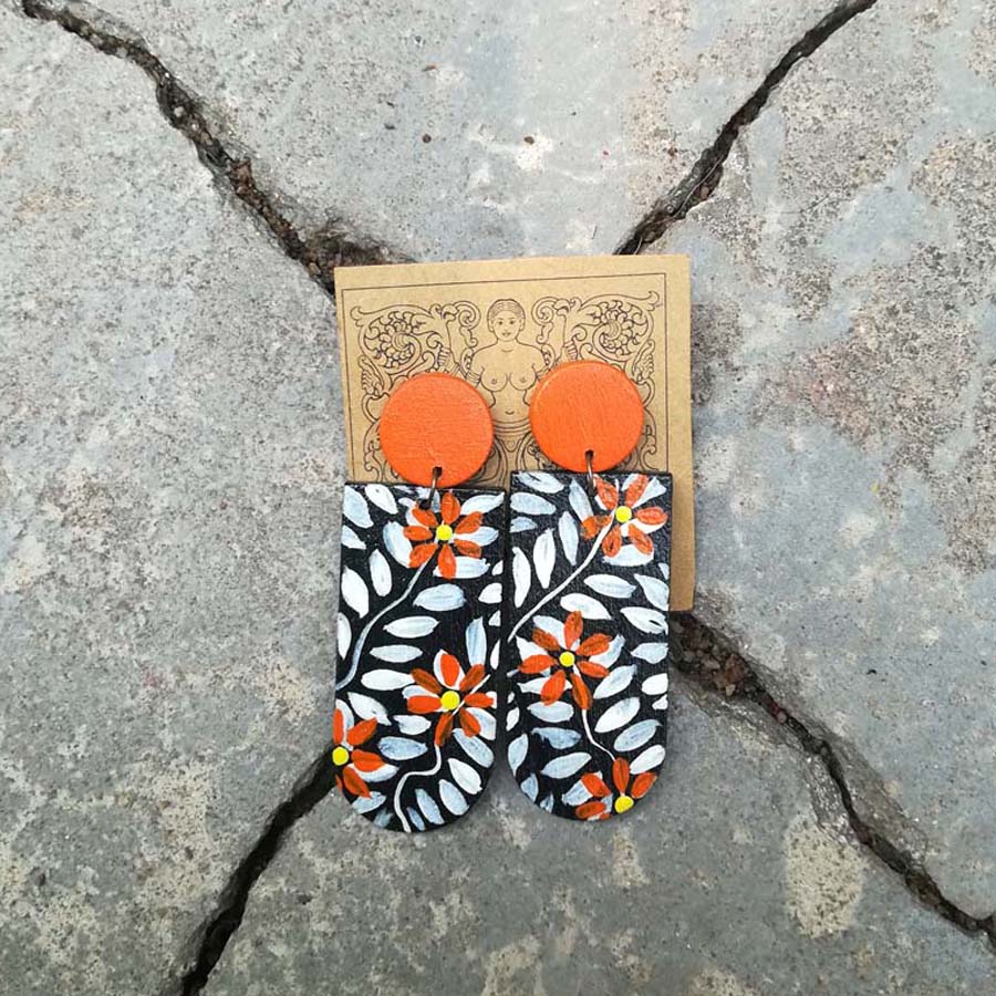 Orange Floral Paper Earrings