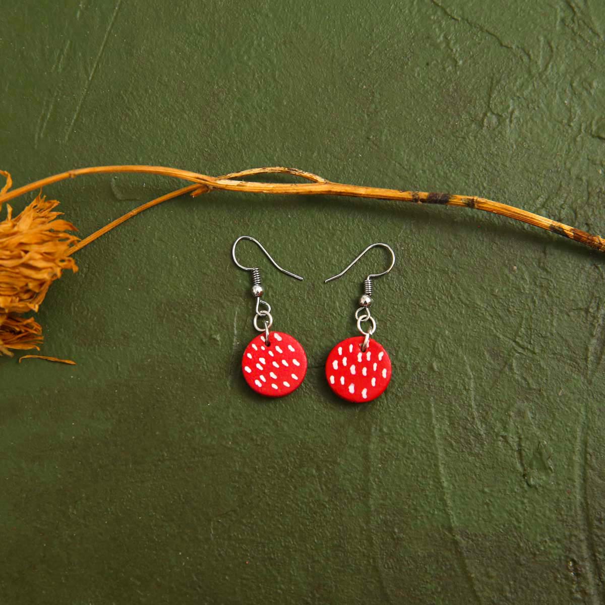 Red Polka Terracotta Earrings