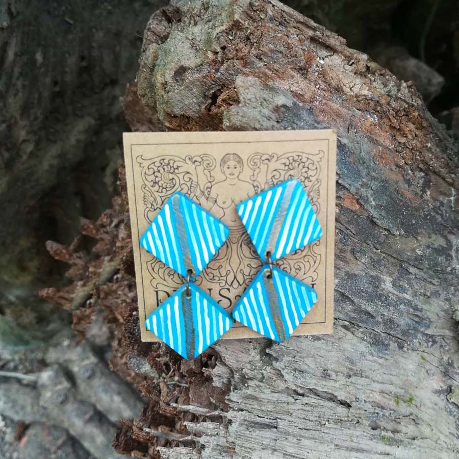 Diagonal Striped Wooden Earrings