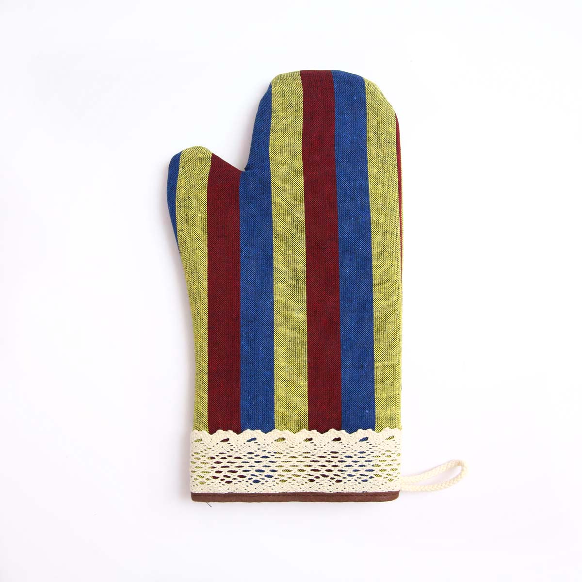 Green Striped Handloom Oven Mitt