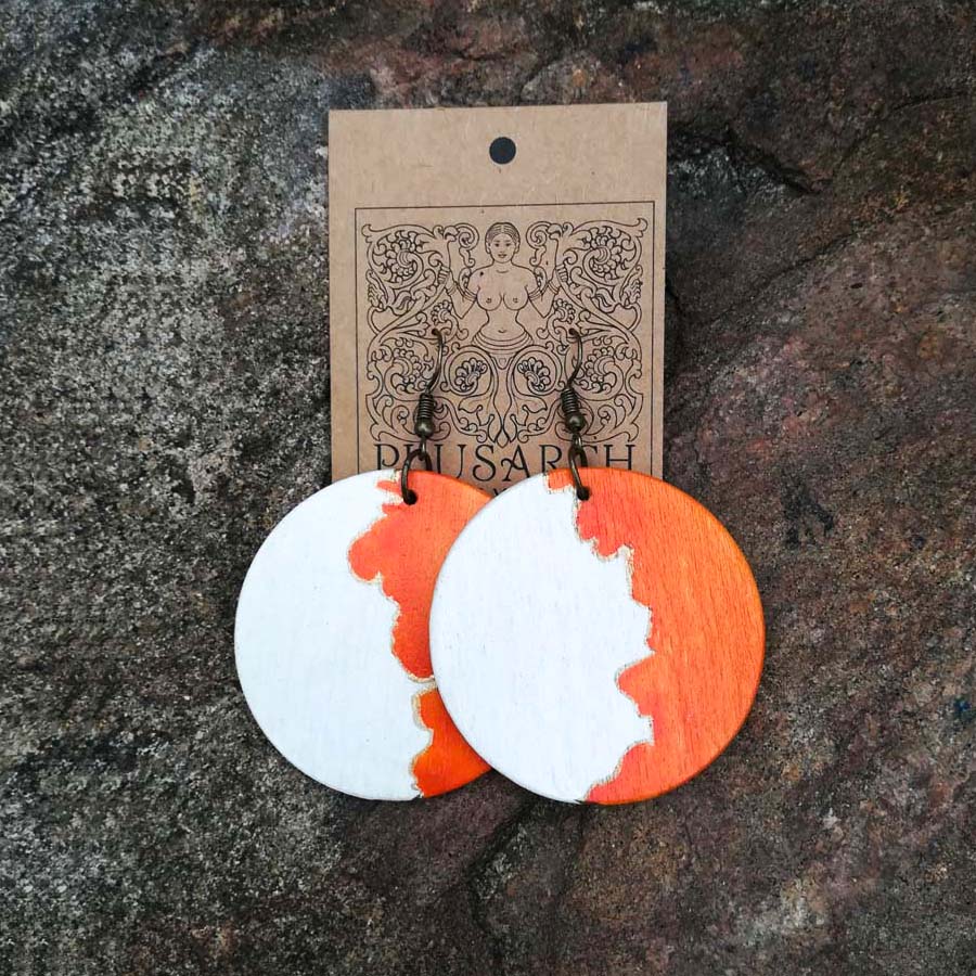 Red Moon Wooden Earrings
