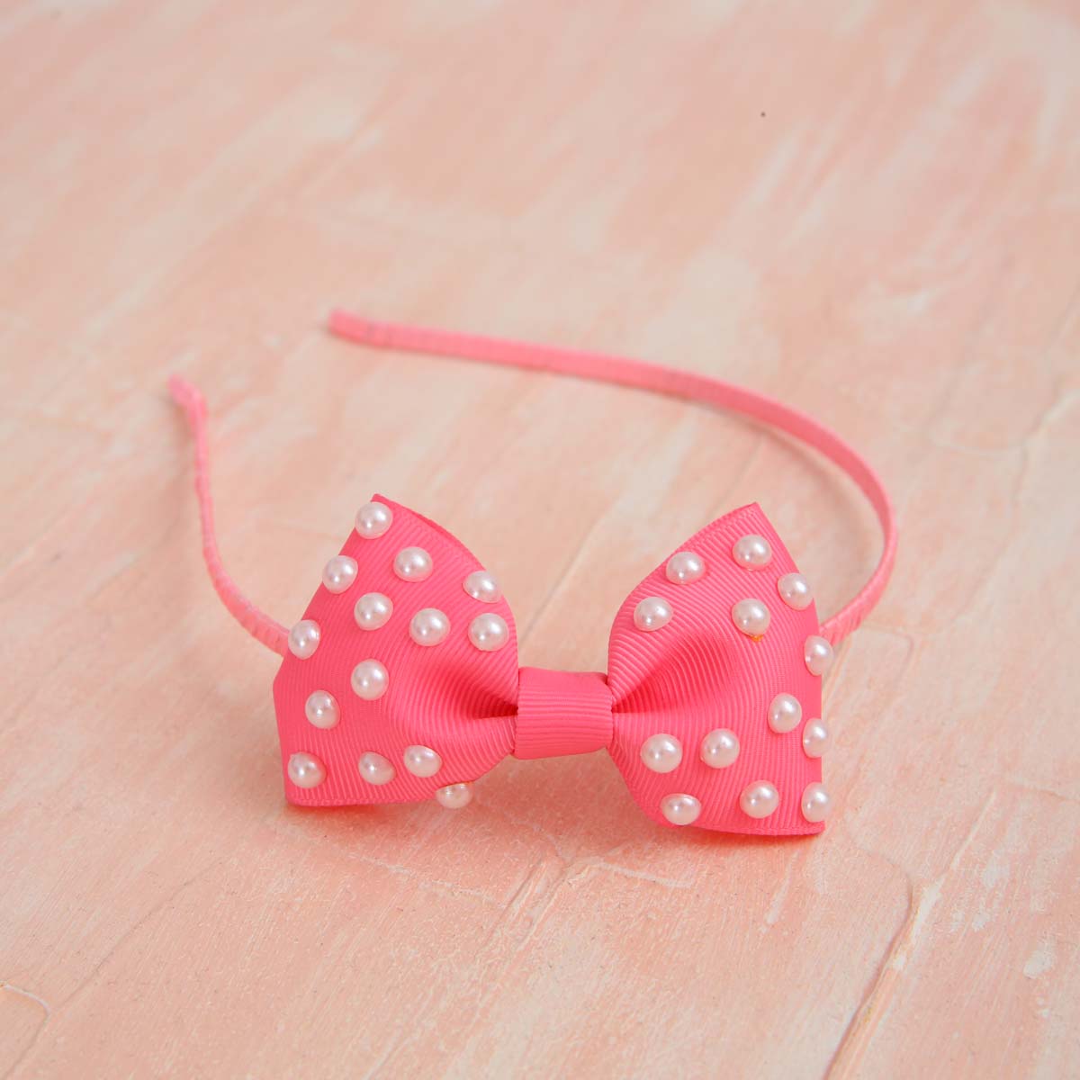 Pink Pearly Lily Bow Metal Hair Band