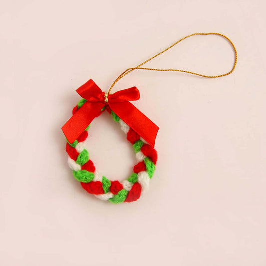 Red Bow Crochet Wreath Ornament