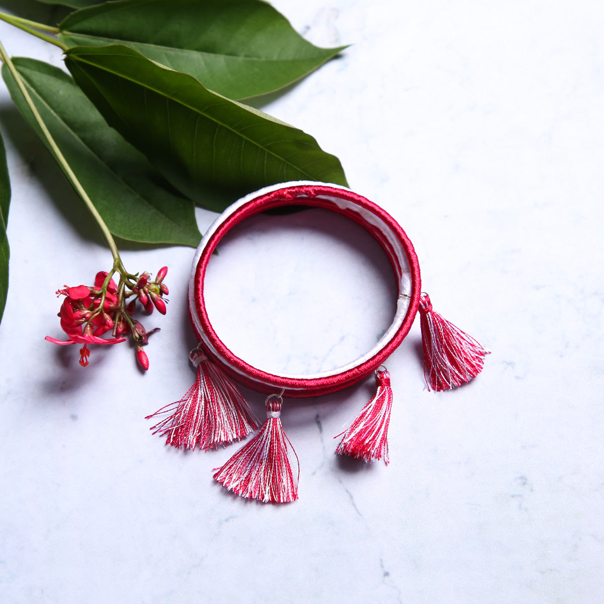 Red and White Tassel Bangles