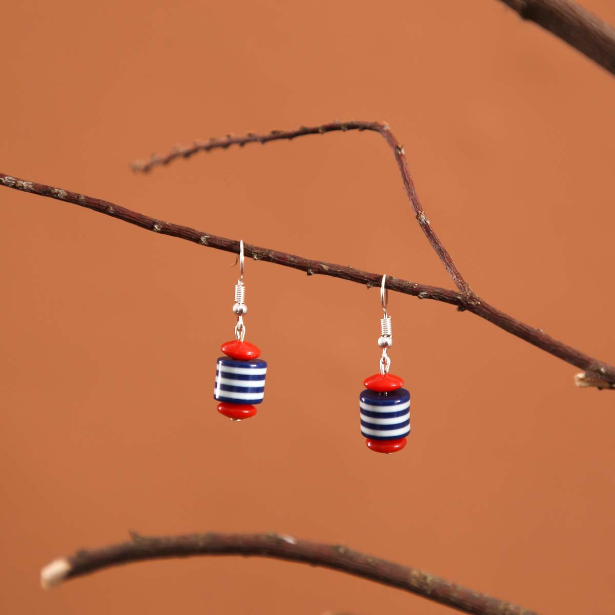 Navy Strip Drop Earrings