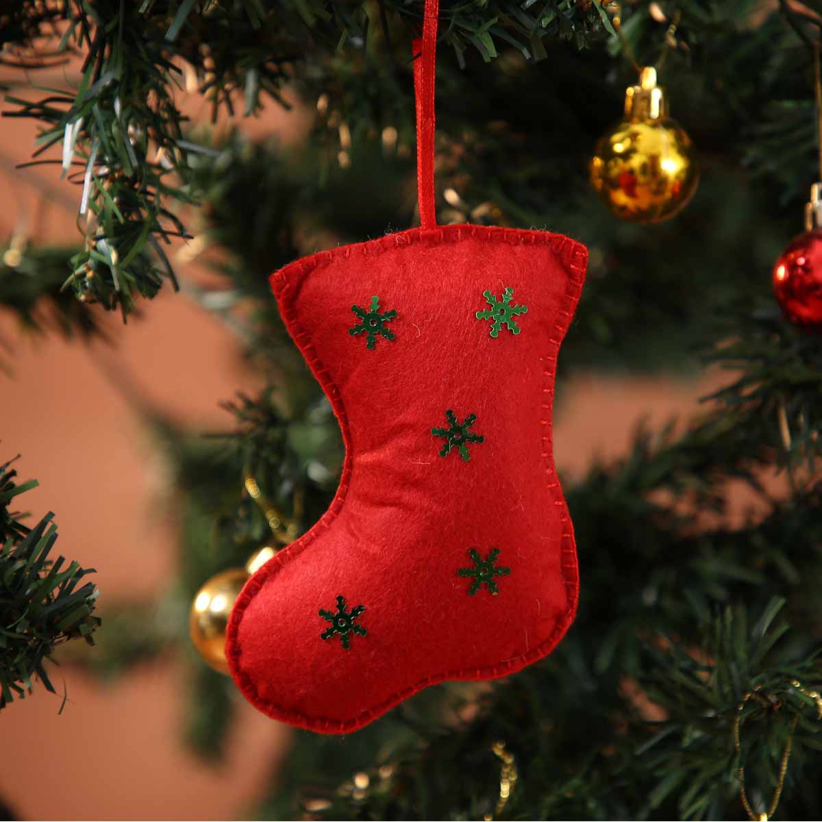 Cherry Red Felt Stocking Ornament