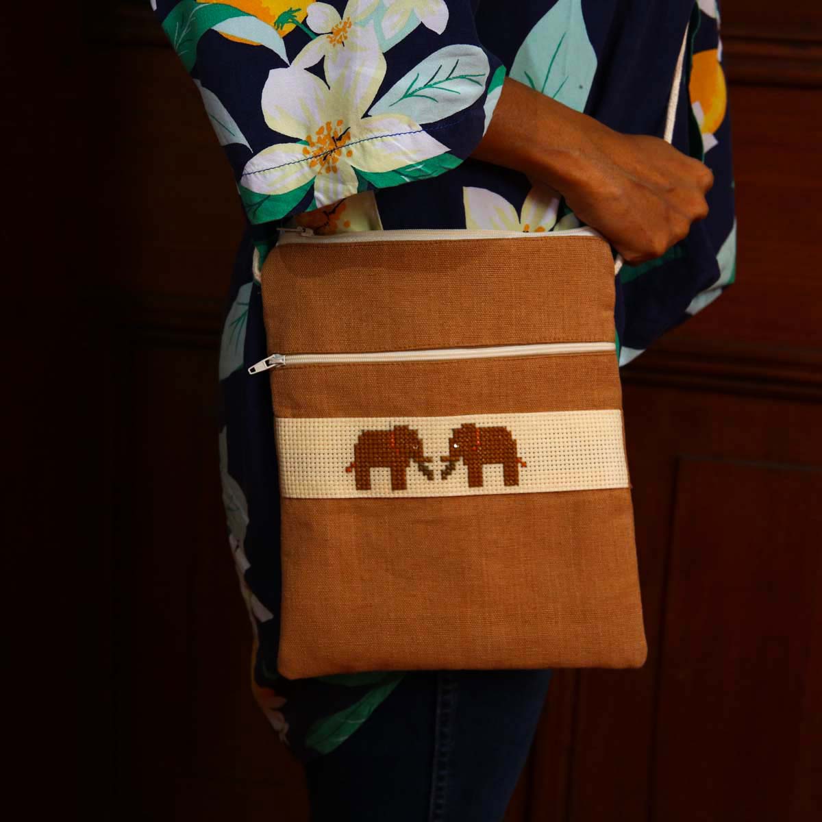 Brown Ellie Handloom Side Bag