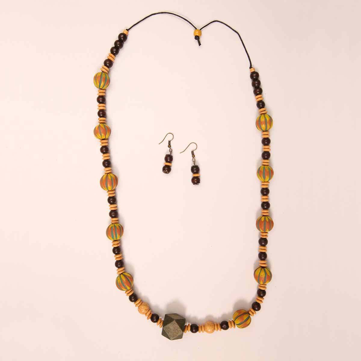 Hexagon Beaded Necklace & Matching Earrings Set