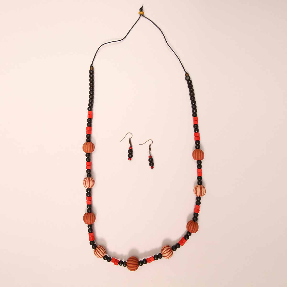 Peach and Vermillion Beaded Necklace & Matching Jewellery Set