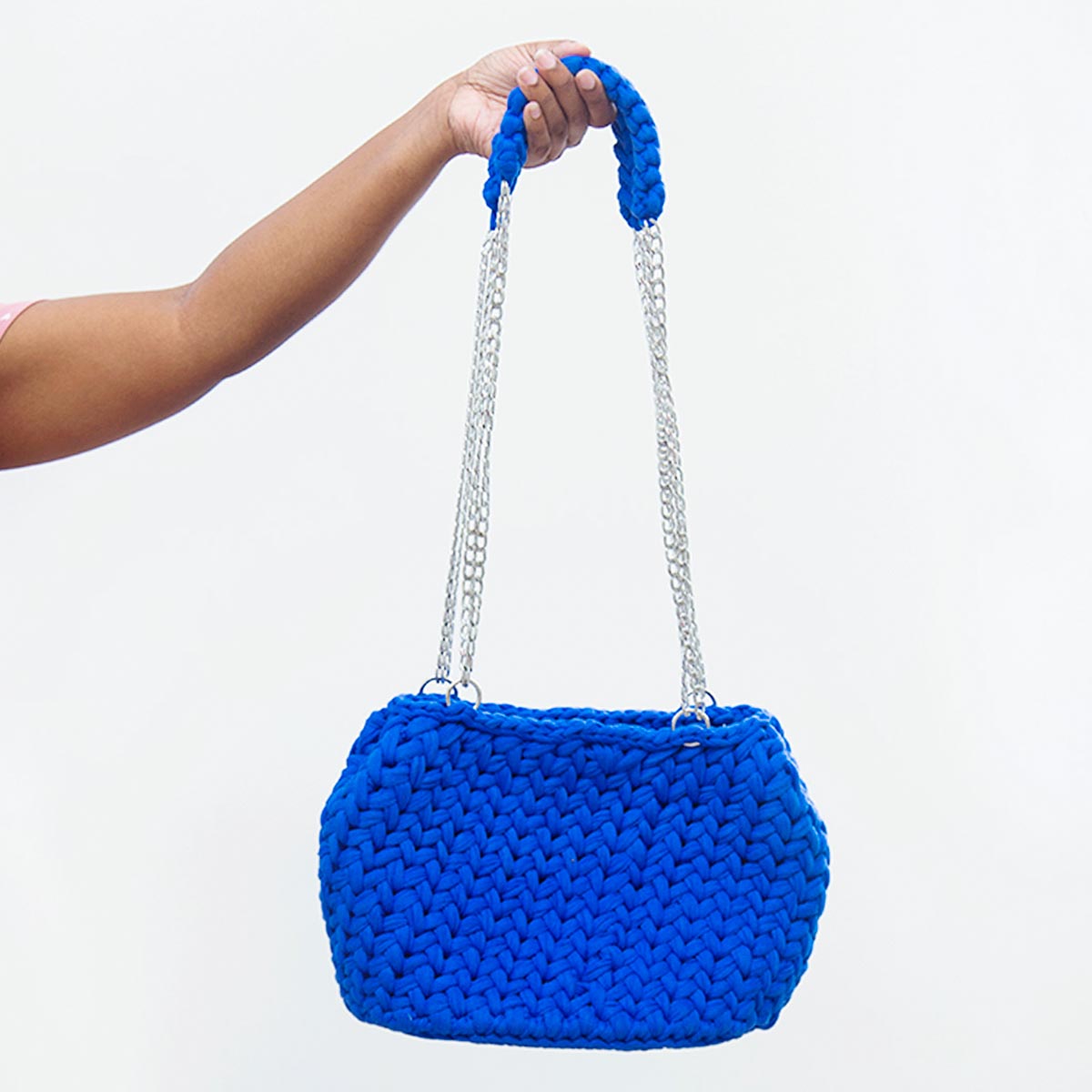 Vibrant Blue Crotchet Clutch with Chain