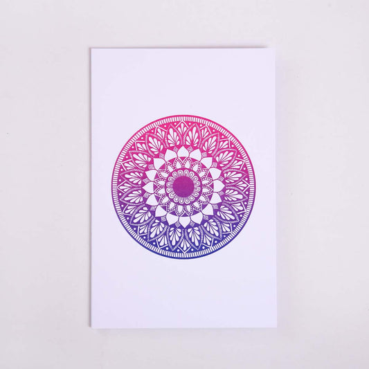 Navy Blue & Pink Shaded Lazy Daisy Mandala Card