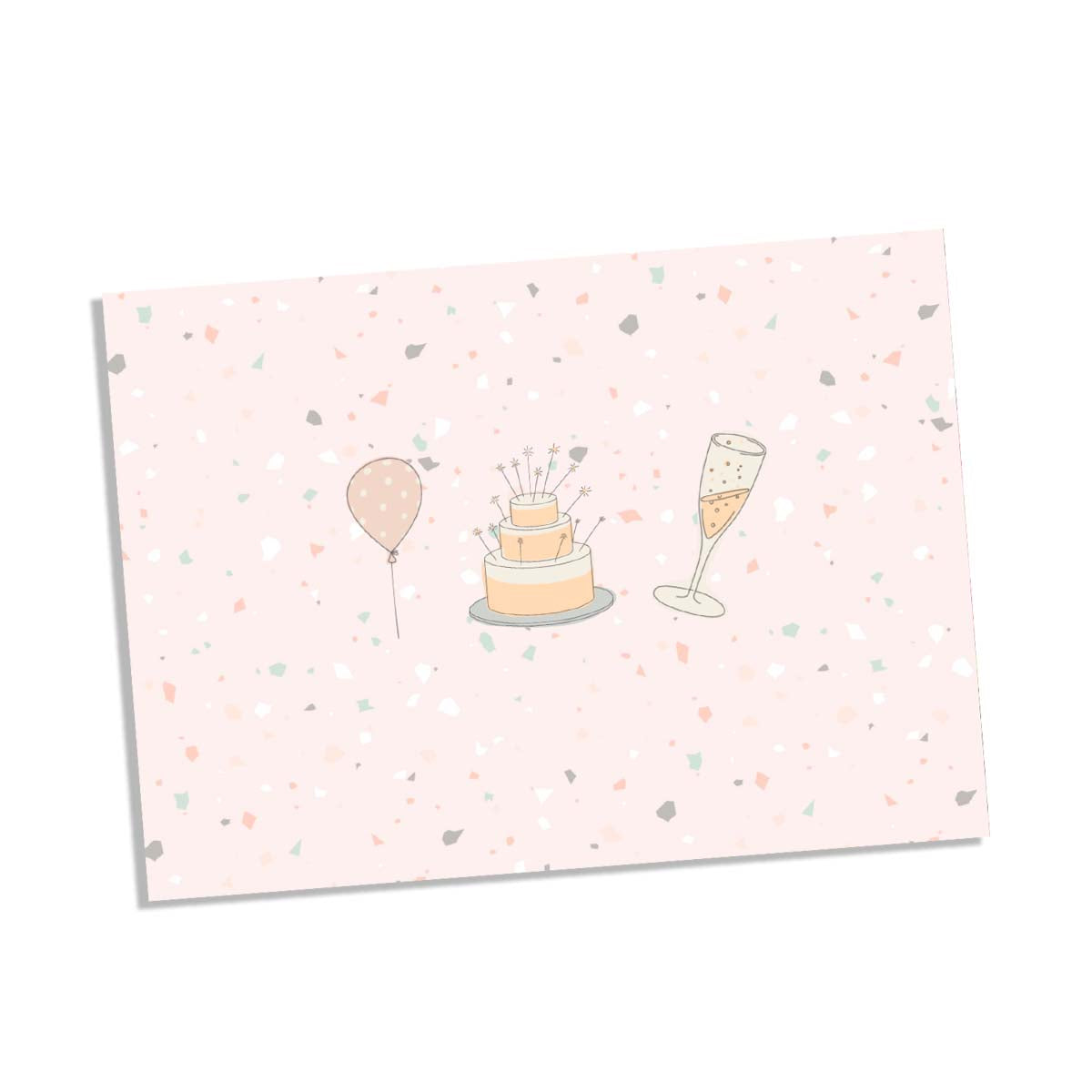 Birthday balloons cake and Champagne Birthday Card