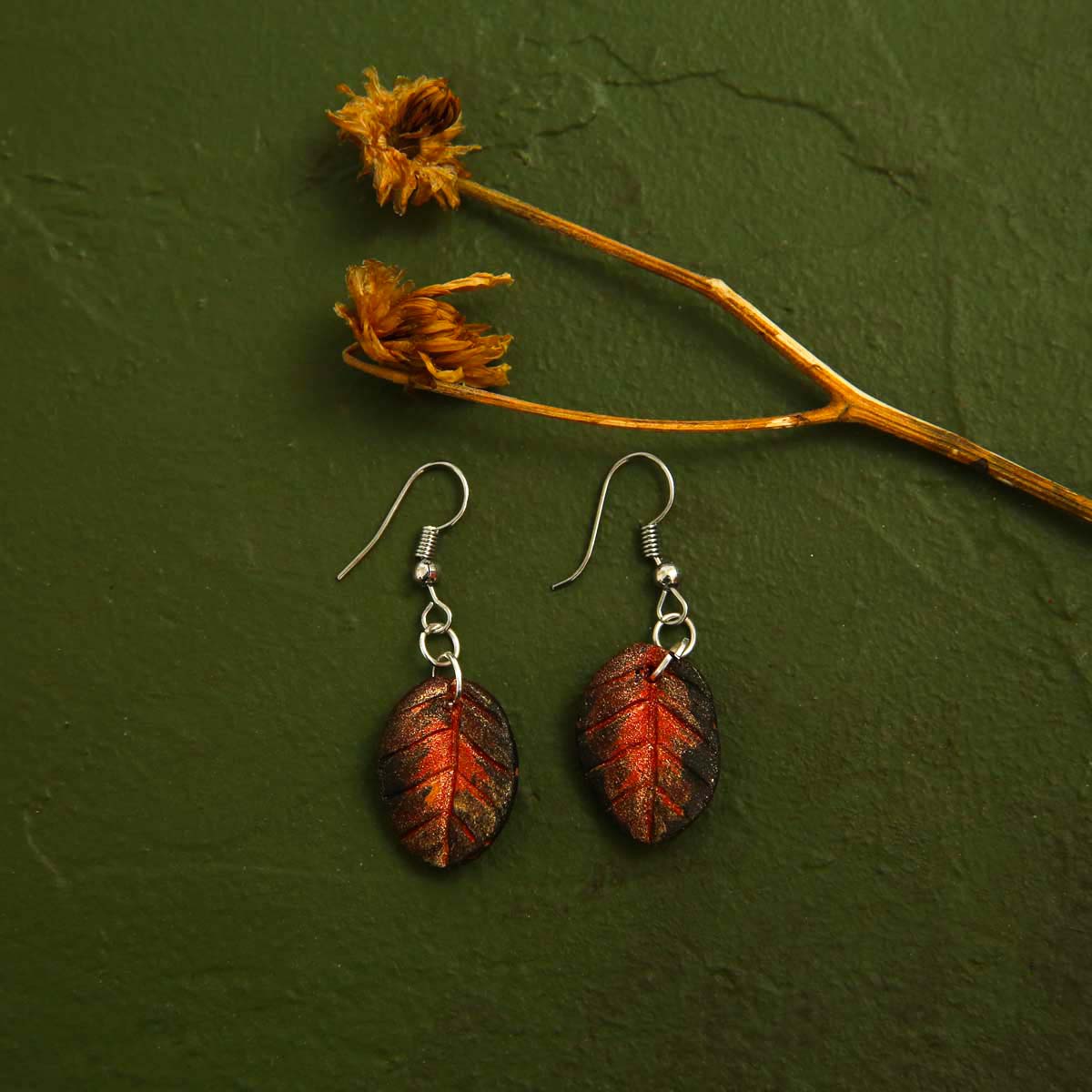 Sparkly Leaves Terracotta Earrings